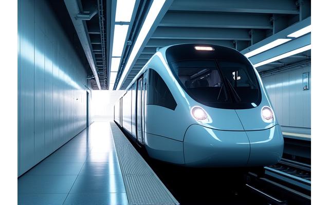 Modern city metro train entering a station
